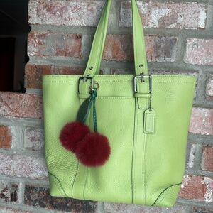 Coach Vibrant Green Leather Tote with Red Accents